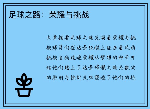 足球之路：荣耀与挑战